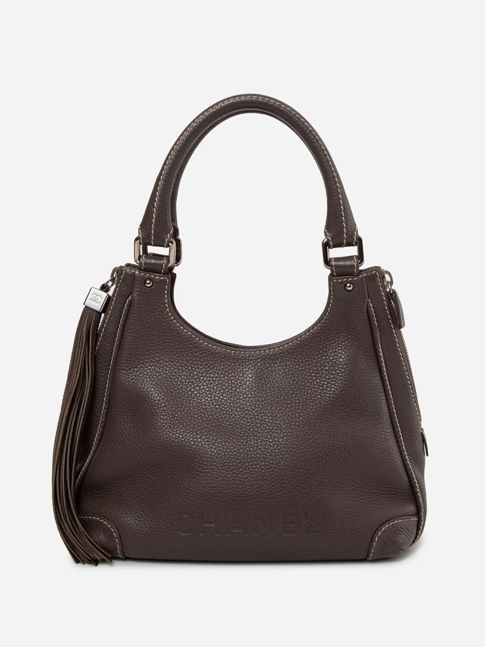 Pre-Owned Chanel 2004 Brown Calfskin Tassel Hobo Shoulder Bag